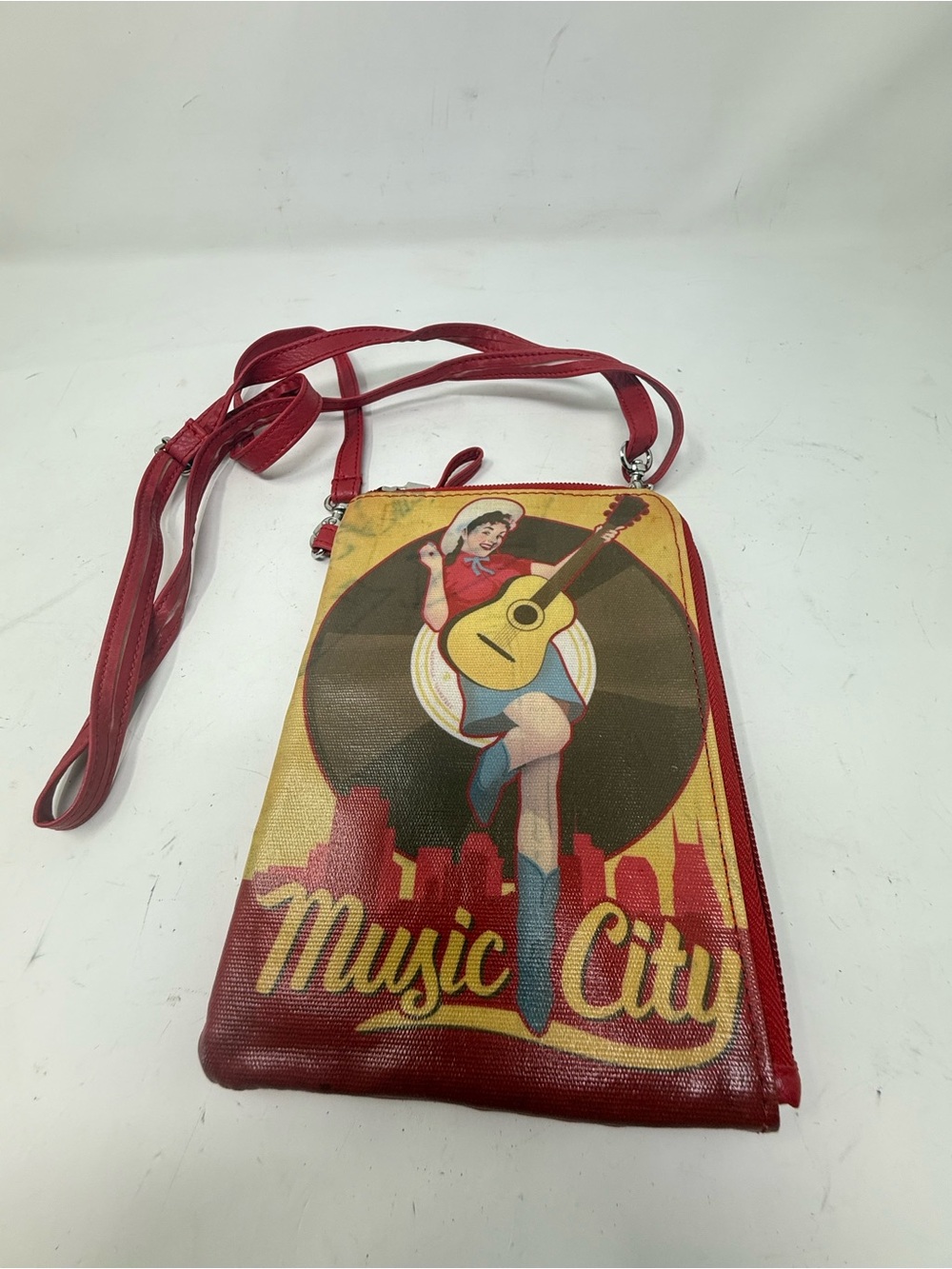 ALICIA KLEIN Women’s Red MUSIC CITY Wallet Shoulder Purse Crossbody Bag 5” X 7”